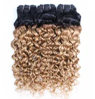 T1B27 Water Wave Hair Custles Honey Blonde с темными корнями 3pcs Virgin Brazilian индийский перуанский малазийский удлинение человека 2641806