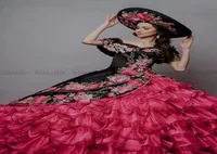 Abiti da Cerimonia мексиканские платья Quinceanera Pufpy Ournza Sweet 16 Платье цветочное аппликация vestidos de 15 AOS1215633