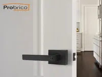 Probrico Black Square Door Handles with Lock Cylinder Front Back door Levers Home Security Interior door lock hardware 2010138100994