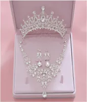 Bling Bling Set Crowns Necklace Earrings Alloy Crystal Sequined Bridal Jewelry Accessories Wedding Tiaras Headpieces Suit7760536