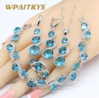 Sky Blue White Silver Color Jewelry Sets For Women Bracelet Long Earrings Necklace Pendant Rings Gift Box 2012223623920