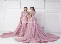 Real2019 Zuhair Murad Candy Pink Mermaid Evening Dresses Bateau Neck Cap Sleeve With Dateachable Formal Occasion Prom Party Gown C3146823