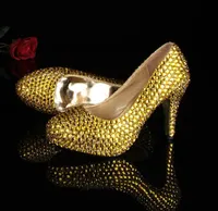 Women High Heels Pumps Girls Dress Shoes Gold Color Sexy Party Shoes with Rhinestones Women Wedding Dress Shoes for Bridal4145518