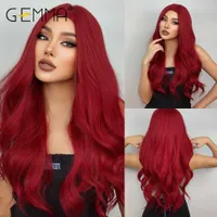 Sentetik peruklar gemma uzun kırmızı dalga Siyah kadınlar için sentetik peruklar doğal orta kısım renkli peruk cosplay günlük peruk ısıya dayanıklı fiber T221103