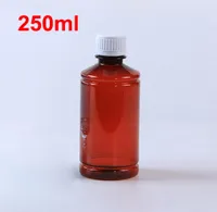 100PCS 250ml PET Bottles With Scale On The Body Medicine BottlePlastic Packing BottleBrown Color with Safety Cap2908114