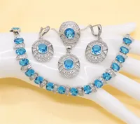 Blue Fashion Jewelry Set for Ladies Ring High Quality Beautiful Round Baguette Shape Cubic Zirconia Necklace Pendant Earrings 20125565528