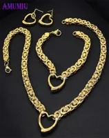 AMUMIU Men Women Jewelry Set Gold Color Hip Hop Trendy Chunky Big Byzantine Link Chain Necklace Bracelet Earrings JS002 2012228782719