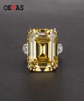 Oevas Luxury Big Square Pink Yellow White AAAAA Zicon S925 Sterling Silver Wedding Rings Girls Birthday Stone Smyckes Dropship 218862067