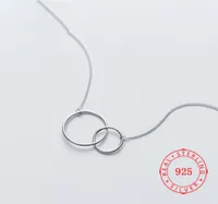 Fabrik 100 925 Sterling Silber Anhänger Halskette Mode Minimalismus Doppelkreis Ring Feiner Schmuck für weibliche Design Style1683924