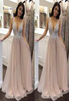 2019 Aline Vneck Evening Dress Tuleless Appliques and Beads Made Sdie Scempend Fring7336344