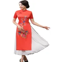 قصة شنغهاي فيتنام آوداي الملابس الصينية التقليدية للمرأة Qipao الطويلة الصينية اللباس الشرقي الأحمر Cheongsam ao dai4996777