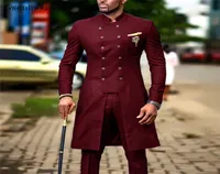 Indian Burgundy Wedding Tuxedos 2 pi￨ces Double Butted Breasted Lapel Groom Party Prom Men Blazer SuitJacketpants1603045