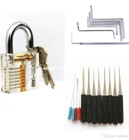 12pcs Black Broken Lock Extractors Lock Pick Tools 5pcs Stainless Tension Wrenches Transparent Practice Lock2942304