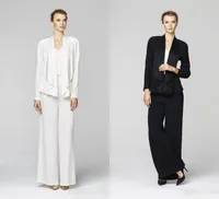 2019 New Style Mother Bride Pant Suits 섹시한 긴 소매 코트 화이트 블랙 플러스 사이즈 이브닝 새 신부 드레스 7147231