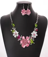 3set Europe and America Fashion Sweet Fervament Monamel Flowers with Crystal Betclaces Strains Sets MS Jewelry Gift5122314