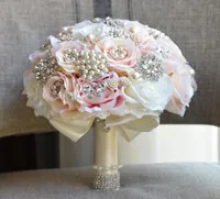 Lüks İpek Yapay Çiçekler İnci Kristal Düğün Buket Gelin Buket Robe De Mariage Gelin Şampanya için Handhol5637406