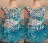 Organza V Neck Mini Glitz Girls Pageant Dresses Rhinestones Rhinestones Piping Cupcake Little Flower Girl Wear1160776