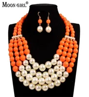 Simulated Pearl sets Moon Girl statement Necklace earrings for women Nigeria bridal wedding African beads jewelry set 2012223885587