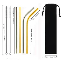 Drinking Straws Reusable Metal Sets High Quality 304 Stainless Steel Straw With Cleaner Brush Bag For Mugs 2030oz Drop