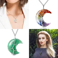 Fashion Crystal Crystal Pendant Tree of Life Moon Shape Reiki Gioielli minerali Pietra di guarigione per uomini Regalo per gioielli da donna
