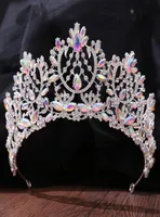 고급 은색 AB Crystal Baroque Crown Headpieces 신부 파티 모조 다이아몬드 Diadem Wedding Hair Jewelry Ornaments1862694