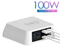 100 Вт многочисленное беспроводное зарядное устройство Fast 20W USBC QC3 0 9V 2A 5V 3A Smart Digital Display Станция быстрого зарядки для iPhone Samsung242U