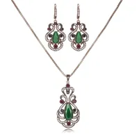 TY234 New Jewelry Green Crystal Drop Pendant Necklace Earring Set 2012224099980