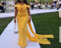 2022 Robes de soir￩e jaunes de mode Longue robe simple Abiye Abendkleider Dubai Robes de Soiree2357810