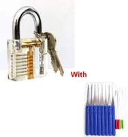 lock picks tools Transparent Visible Pick Cutaway Practice Padlock Lock With 12PCS Blue Broken Key Removing Hooks Lock Locksmith T7116327