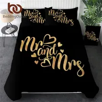 BeddingOutlet Luxury Bedding Sets Romantic Letters Duvet Cover for Couple Bedspreads Mr and Mrs Golden Bed Set Valentines Gift 201021224h