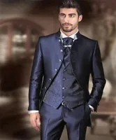 Nya formella mens tuxedos kostym med byxor marinbl￥ br￶llopsdr￤kter f￶r m￤n jacquard smal fit waistcoat brudgum anpassad 3 -stycken blommig su
