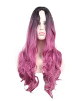 Woodfestival Dark Roots Blue Ombre Wig Pink Long Synthetic Wigs для женщин с термостойкими волнистыми волосами 3784701
