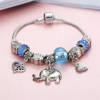 Charm Bracelets Crystal Bracelet For Women Alloy Cute Silver Color Charms Elephant Heart Shape Pendant Beaded Braclets Jewelry Pulsera240m