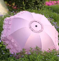 Umbrellas Ok Small  Lace Princess Umbrella Black Plastic Sunshade Sun Protection UV Three Folding8015825