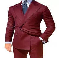 Wino Red Groom Tuxedos podwójnie wybredne mężczyźni ślub smokingowy mody menu kurtka blezer kolacja