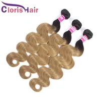 Colore Honey Blonde Human Hair Extensions Raw Virgin Indian Body Wave Bundles 3pcs pas cher 1b 27 Two Tone Blonde Wavy Ombre Weavre 8171282