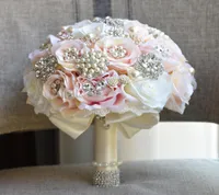 고급스러운 실크 인공 꽃 진주 Crystal Wedding Bouquet Bridal Bouquet Robe de mariage handhold for bride 샴페인 3303966