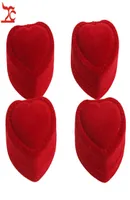 Mini Cute Red Carrying Cases Foldable Red Heart Shaped Ring Box For Rings Lid Open Velvet Display Box Jewelry Packaging 24Pcs 1815457