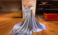 Sky Blue Mermaid Promply Rouffles Elegant Sweep Train Evening Gowns Robe de Soire