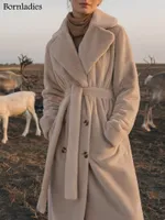 Bornladie in finto pelliccia femminile Donne invernali di alta qualità Rabbit cappotto di lusso lungo bavero sciolto su peluche femminile calda spessa S221119