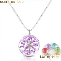 Pendant Necklaces Dried Flower Glass Ball Necklace Sweet Cute Transparent Round Pendant For Women Collares Jewelry Drop Delivery Nec Dhuxn
