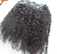 brazilian human virgin remy hair extensions 9 pieces with 18 clips clip in kinky curly style natural black 1b color