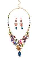 Multicolor Rhinestones Luxury Austrian Crystal Necklace Earrings Jewelry Set Indian Turkish Wedding Party Jewelry Sets6428420