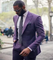 Свадебные костюмы для моды Purple Men Purple Men 2018 Дешевые два куски смокинг в пике отвора
