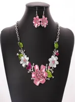 3set Europe and America Fashion Sweet Fervament Monamel Flowers with Crystal Betclaces Strains Sets MS Jewelry Gift1857276