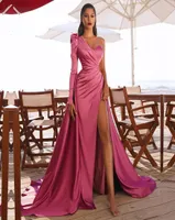 Розовая розовая плита Satin Sexy OneR Evening Dress Gowns Hounds Высоко расколо
