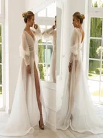 2020 Sheer Organza Wedding Jackets Long Sleeves Custom Made Bridal Robes Bridesmarid Eleytwear 라인 웨딩 케이프 코트 4959917