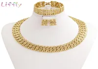 Liffly African Wedding Women Fashion Bridal Dubai Gold Crystal Necklace Bracelet Ring Earrings Sets Jewelry 2012228818057