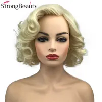 Synthetische Perücken Stronbeauty Short Curly Synthetic Perücken Hitzebeständiges blondes Haar Cosplay Frauen Wig T221103