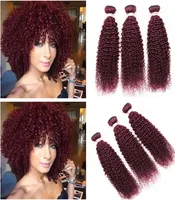 Jungfrau Brasilianer Wein Rotes menschliches Haar Bündel Deals Kinky Curly 99J Burgunder Red Virgin Human Hair Webs Extensions Double Schuss 3